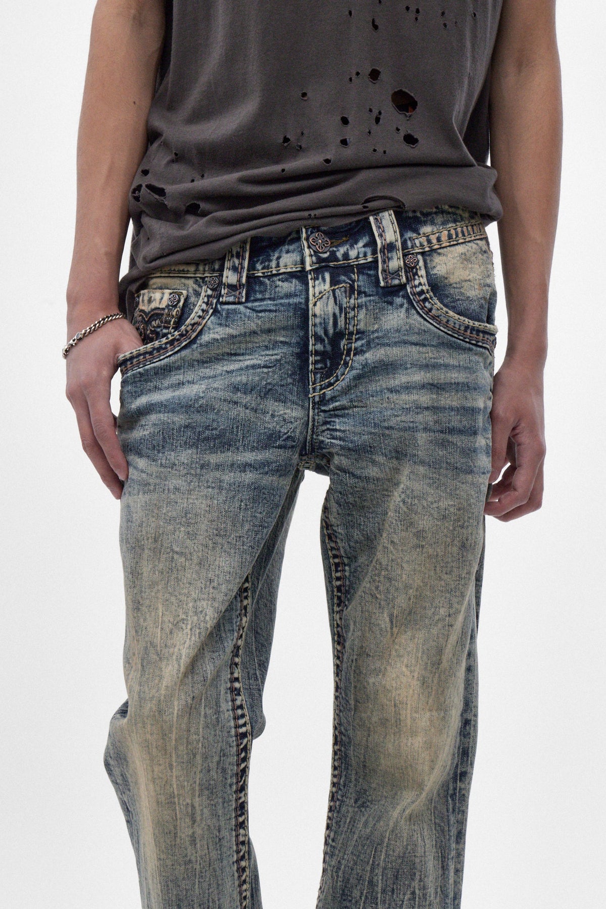 Alistair Slim Bootcut Jeans in Acid Blue