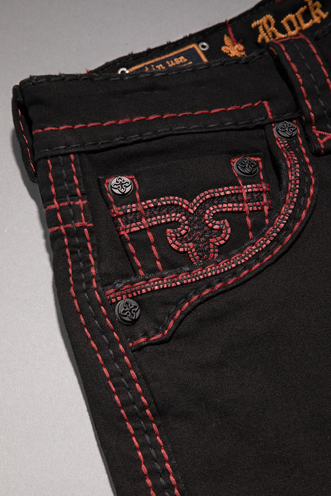 Arther Bootcut in Black with Red Stitching