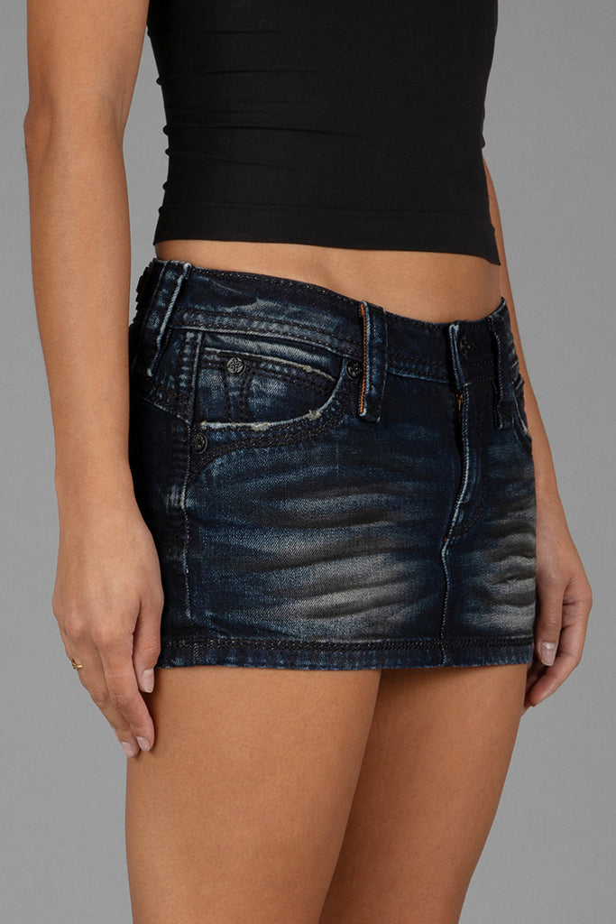 Gwen Super Low-Rise Mini Skirt in Dark Blue