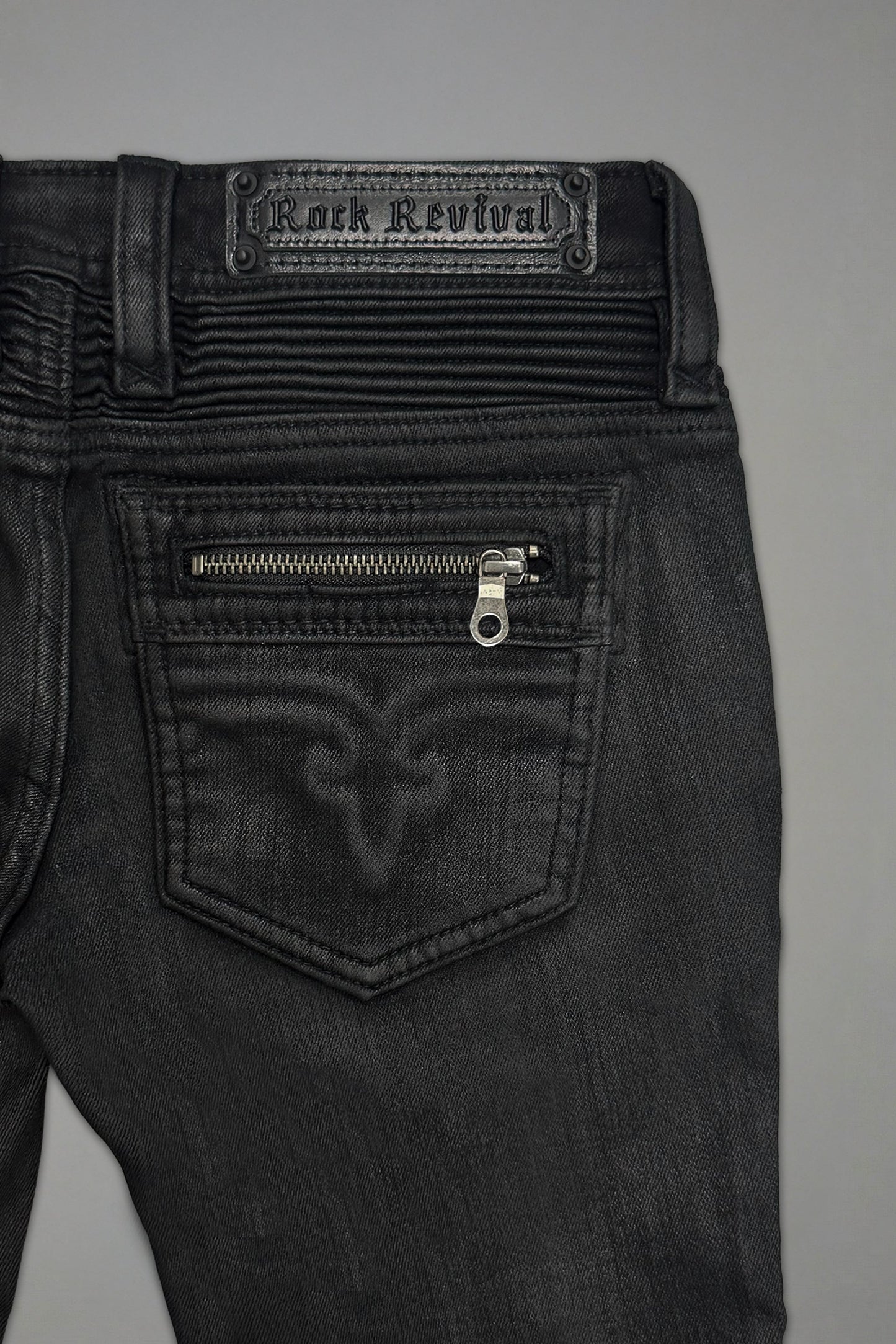 Camille Super Low-Rise Moto Skinny Jean in Black Coating