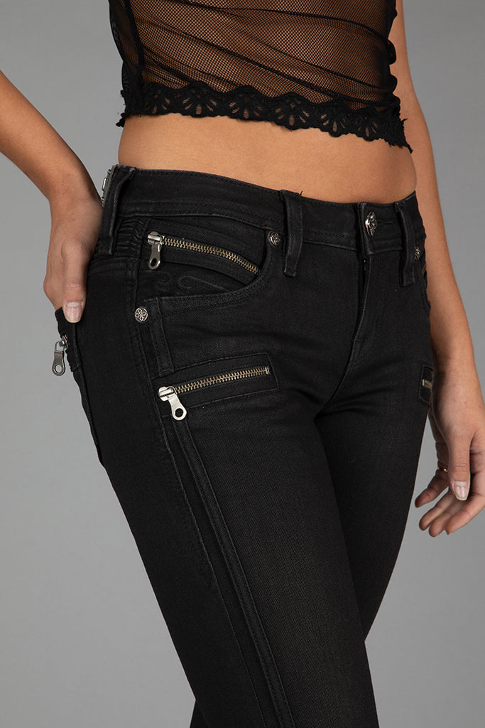 Camille Low-Rise Moto Skinny in Black Coating