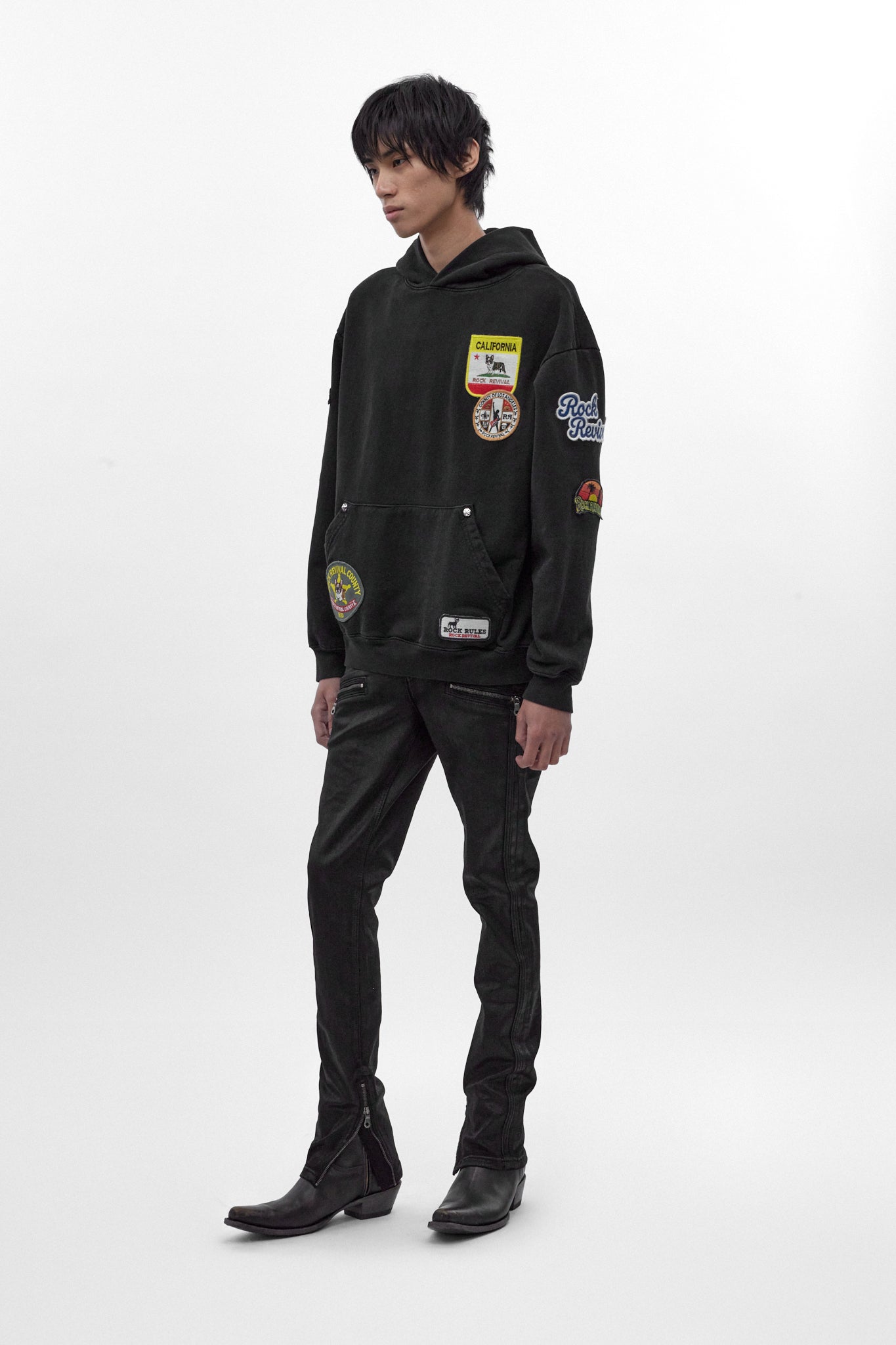 Rock Revival Patchwork Hoodie in Black