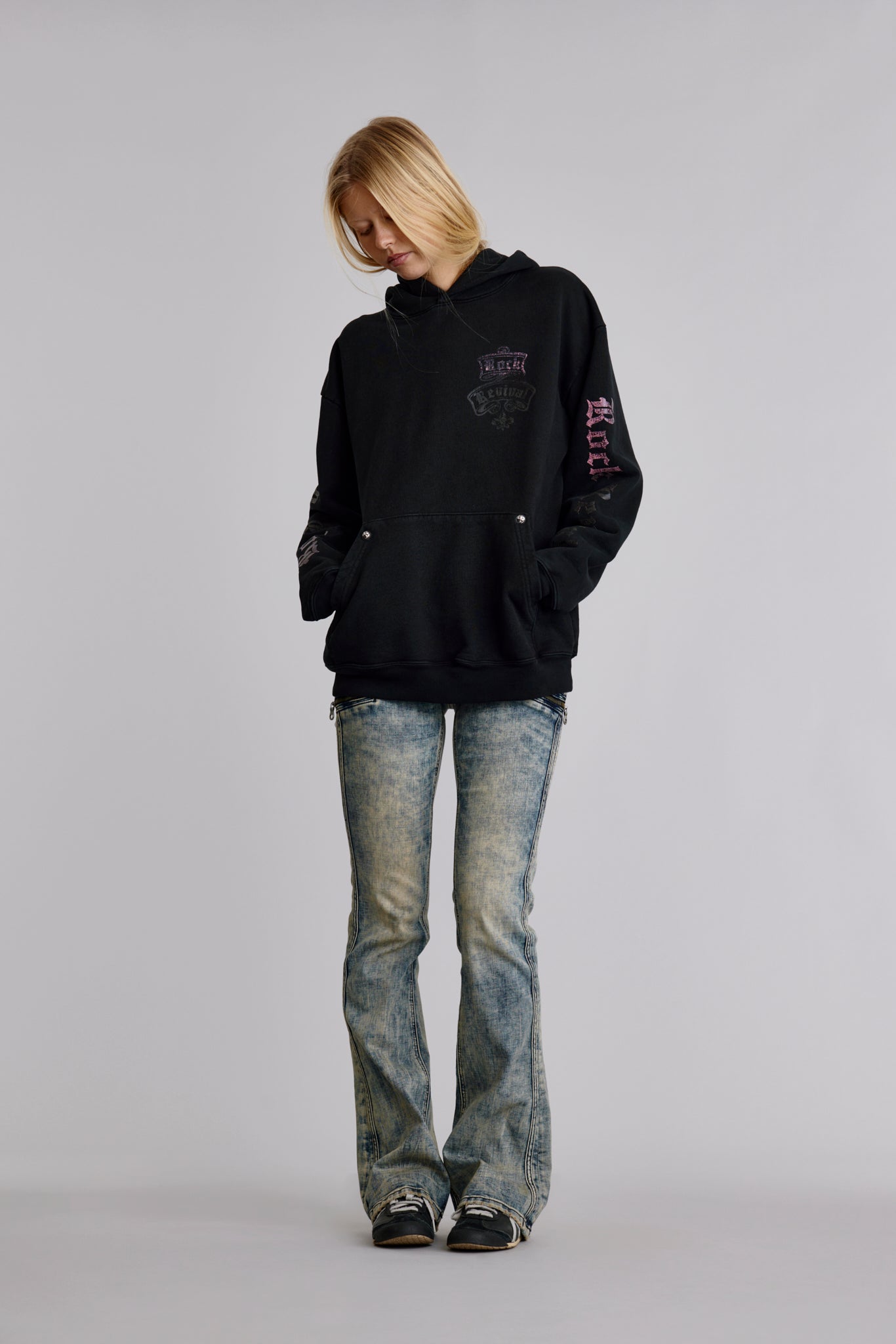 Quiet Riot Crest Hoodie in Black-Pink (W)