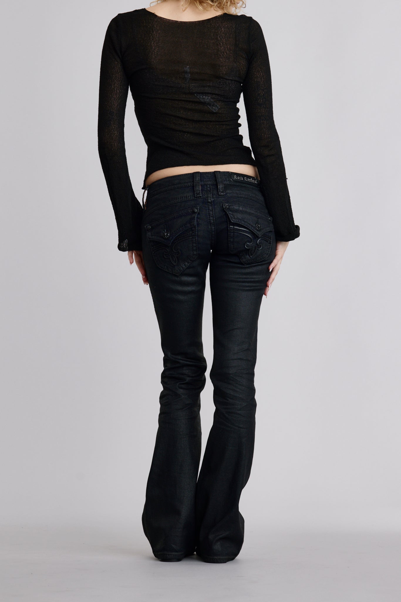 Gwen Indigo Super Low-Rise Bootcut Jeans in Black Coating