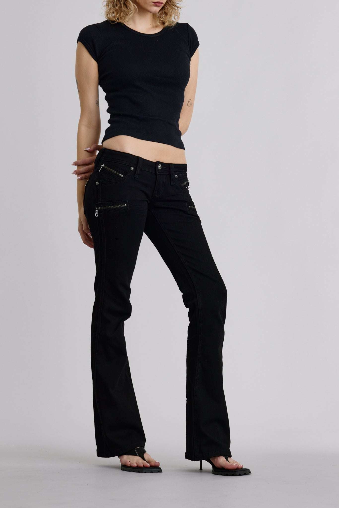 Kamil Super Low-Rise Moto Bootcut Jeans in Black
