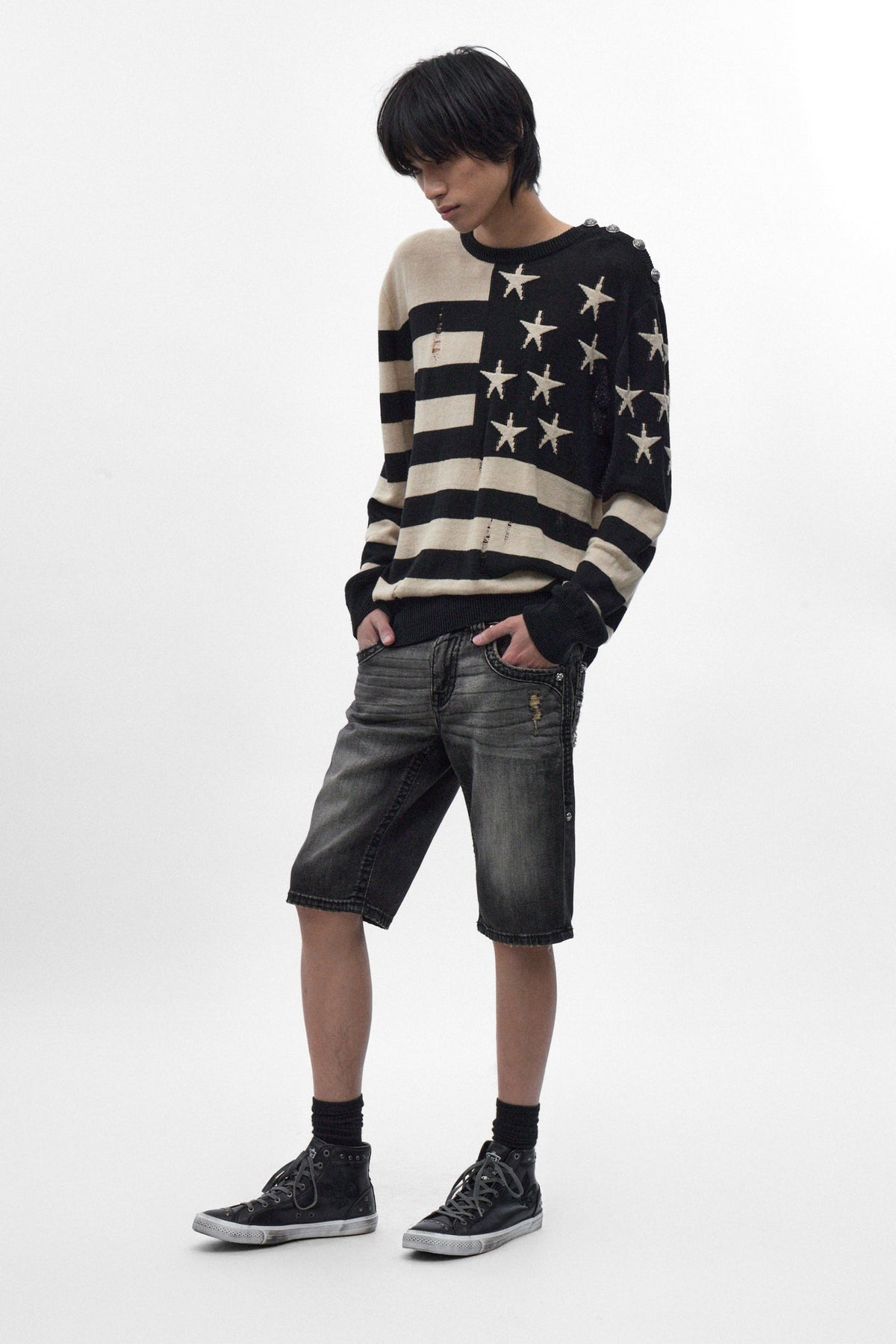 Adan Denim Shorts in Vintage Black
