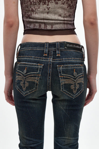 Alivia Low-Rise Flare Leg Jeans in Dark Blue