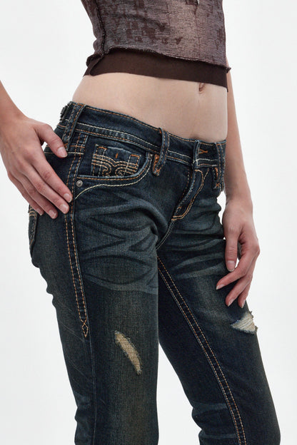 Alivia Low-Rise Flare Leg Jeans in Dark Blue
