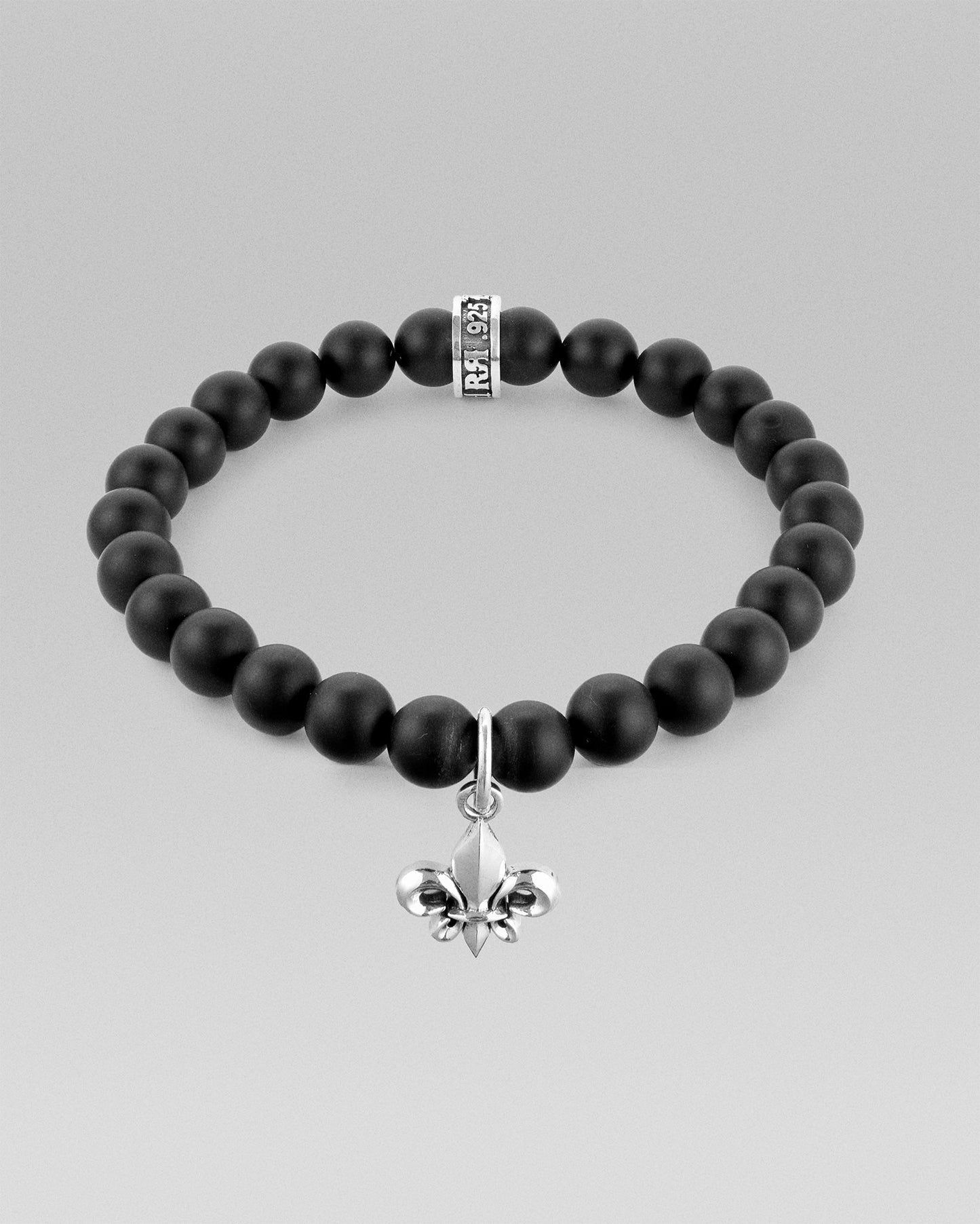 Matte Onyx Beaded Fleur De Lis Bracelet (8mm)