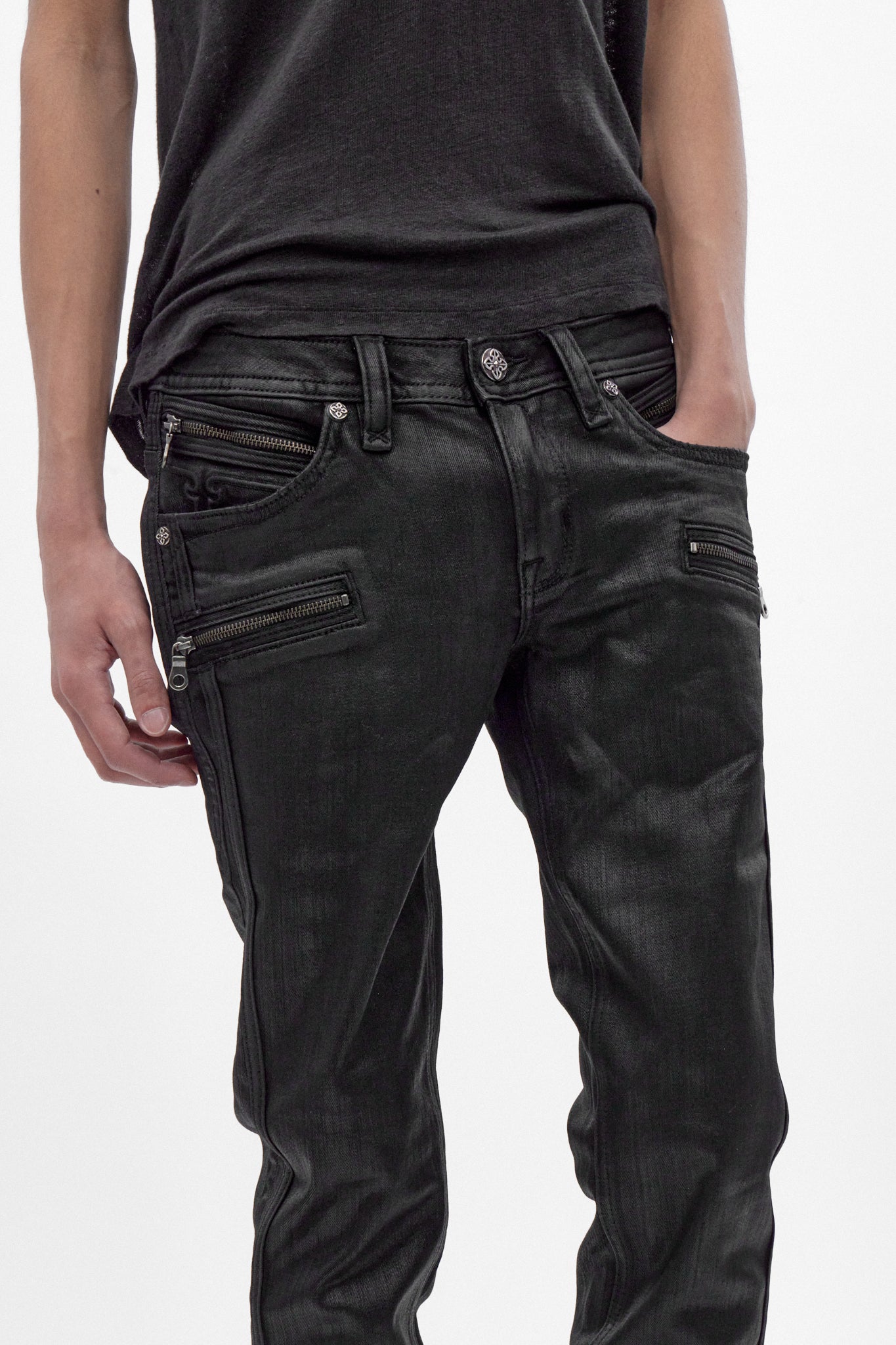 Camille Low-Rise Skinny in Black Coating