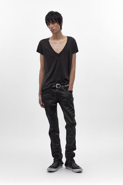 Camille Low-Rise Skinny in Black Coating