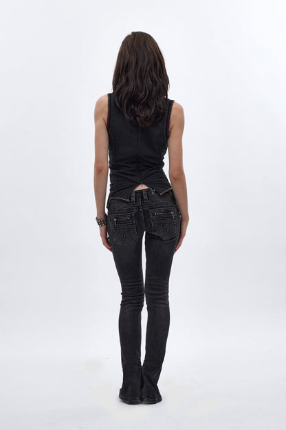 Camille Super Low-Rise Moto Skinny Jean in Charcoal Black