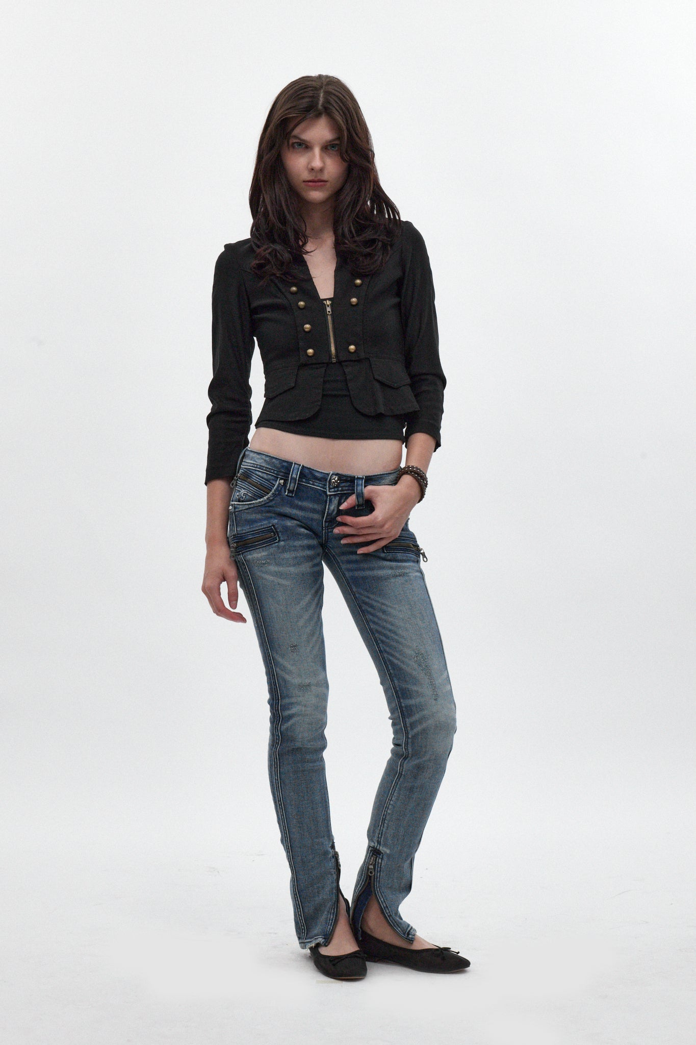 Camille Super Low-Rise Moto Skinny Jean in Medium Blue
