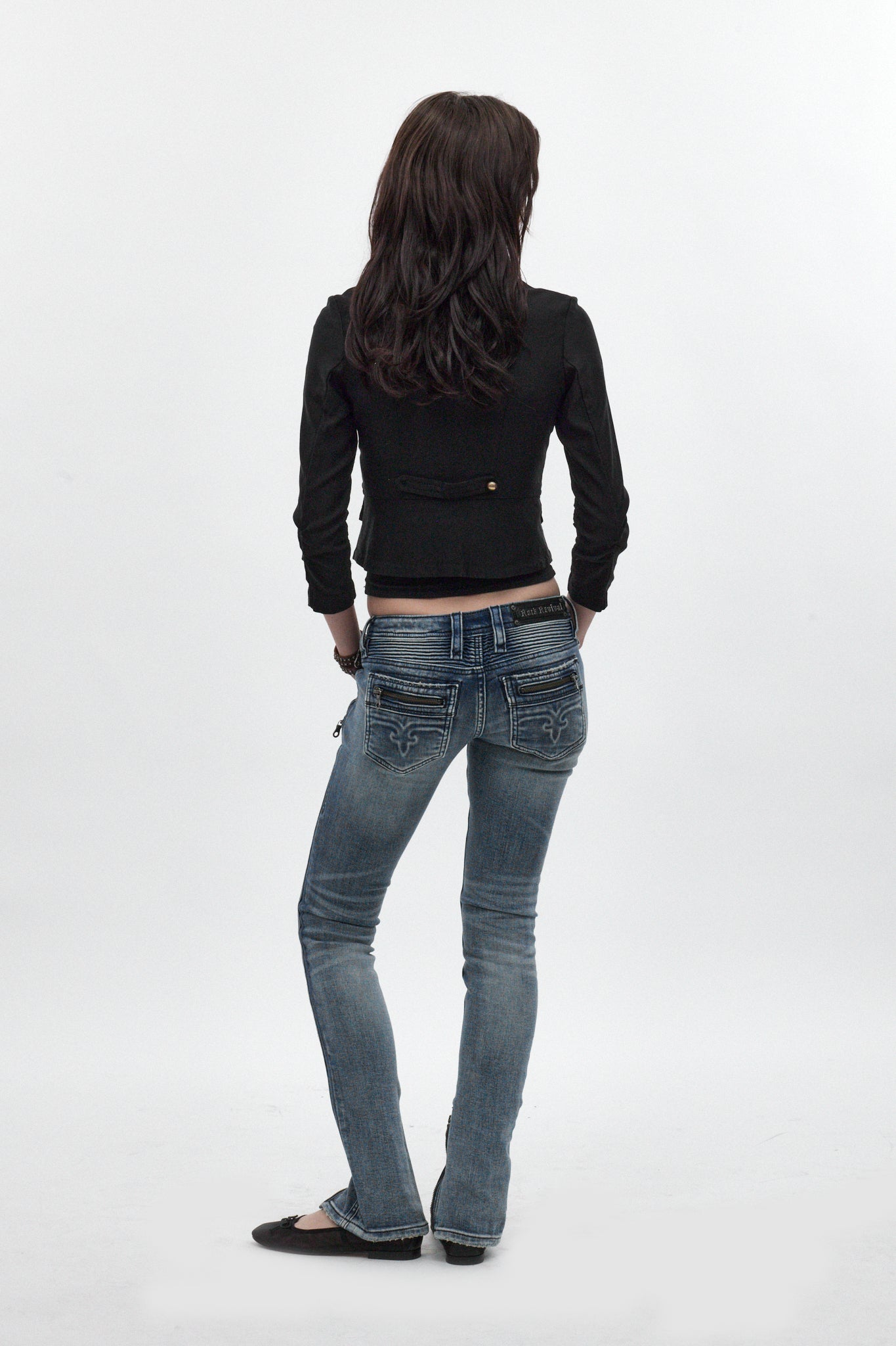 Camille Super Low-Rise Moto Skinny Jean in Medium Blue