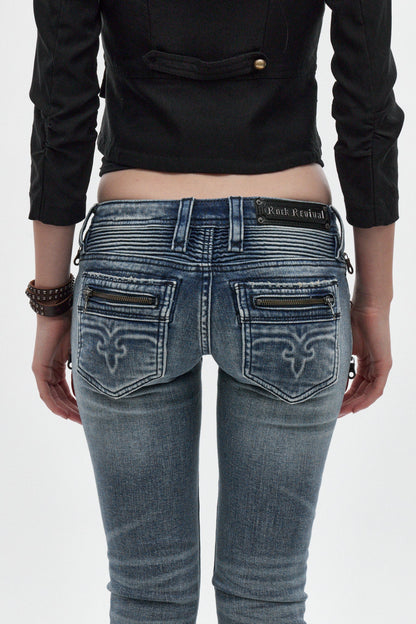 Camille Super Low-Rise Moto Skinny Jean in Medium Blue