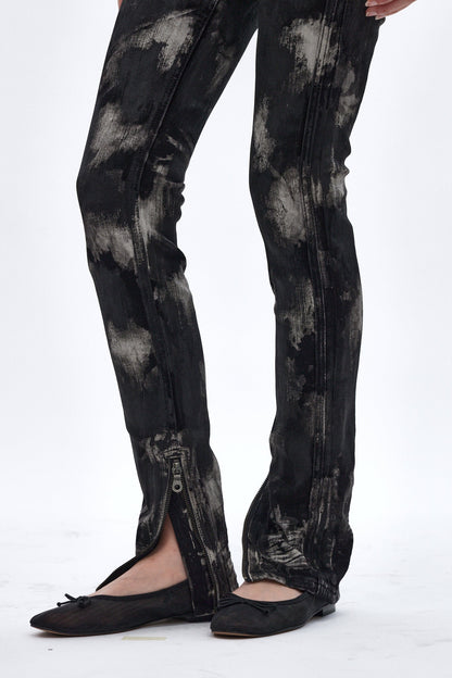 Camille Super Low-Rise Moto Skinny Jean in Black Granite. Black Coating