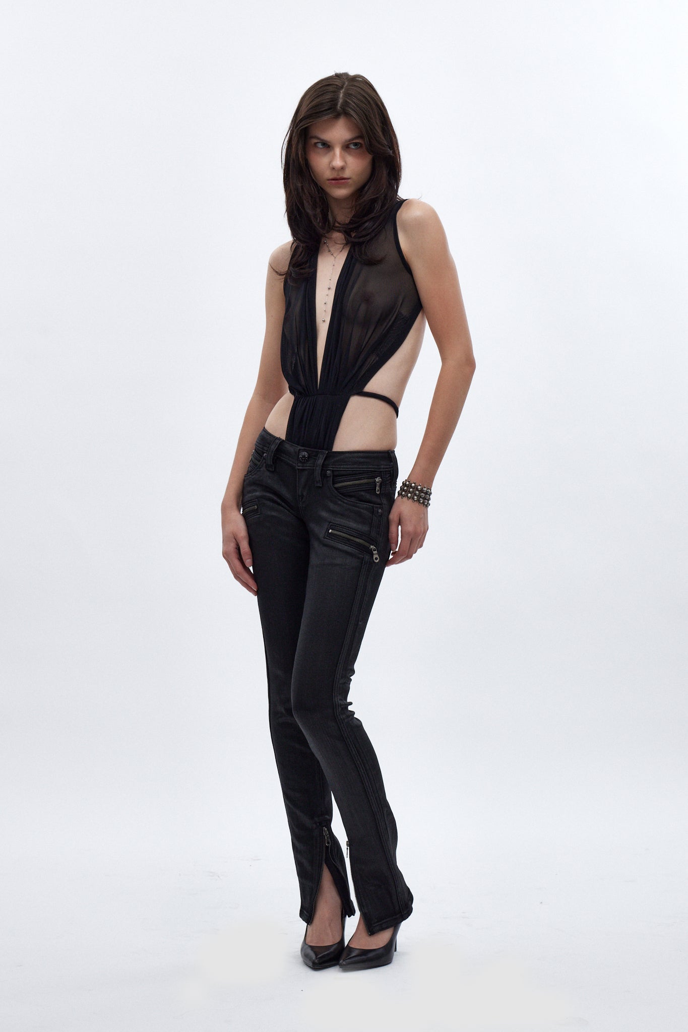 Camille Super Low-Rise Moto Skinny Jean in Black Coating