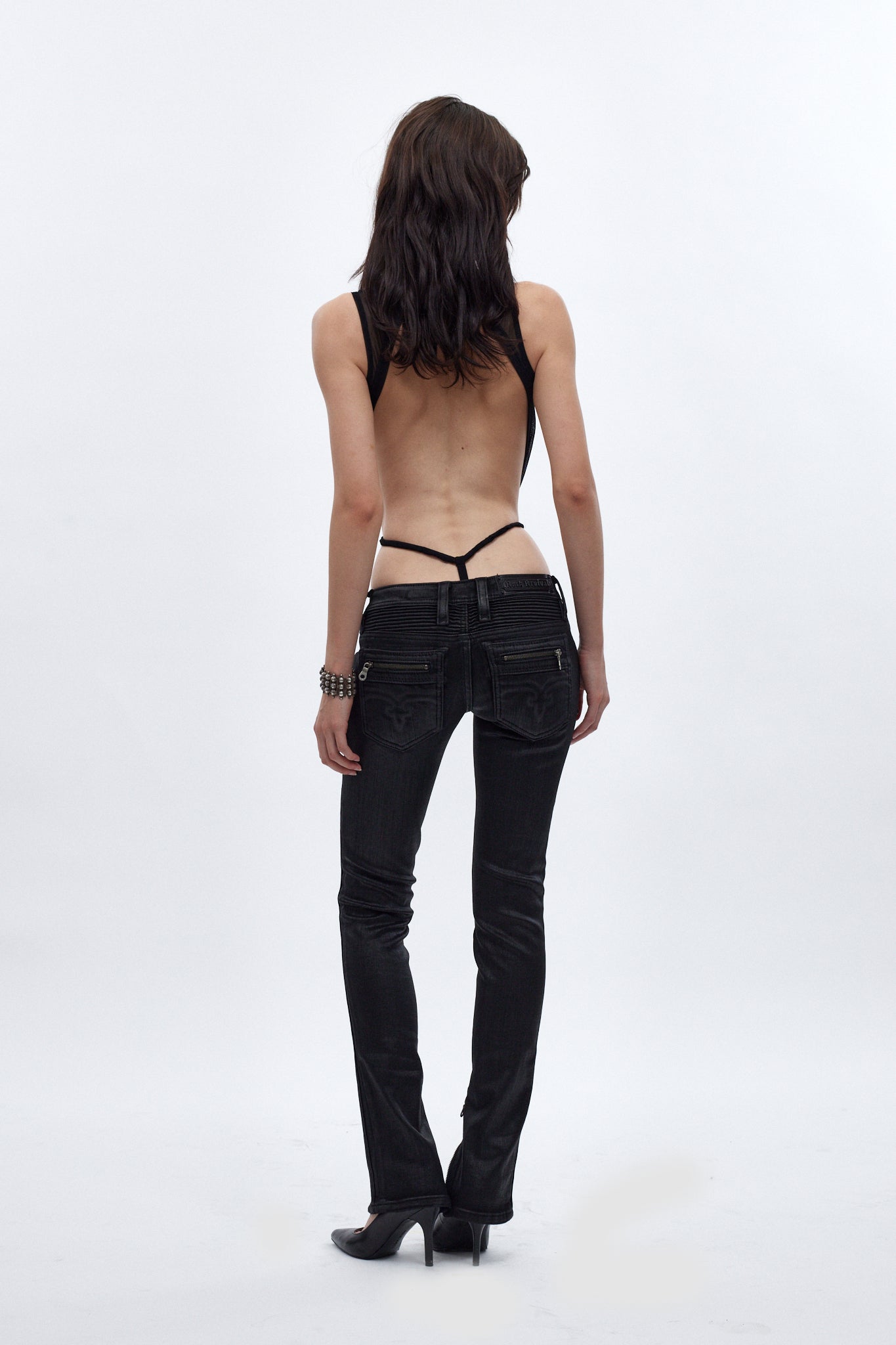Camille Super Low-Rise Moto Skinny Jean in Black Coating
