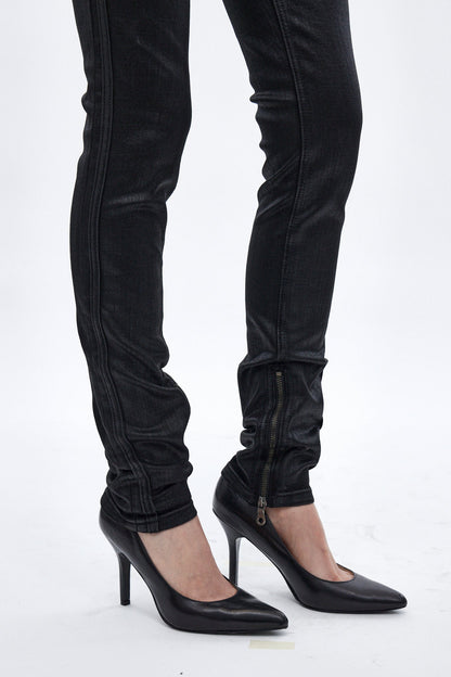 Camille Super Low-Rise Moto Skinny Jean in Black Coating