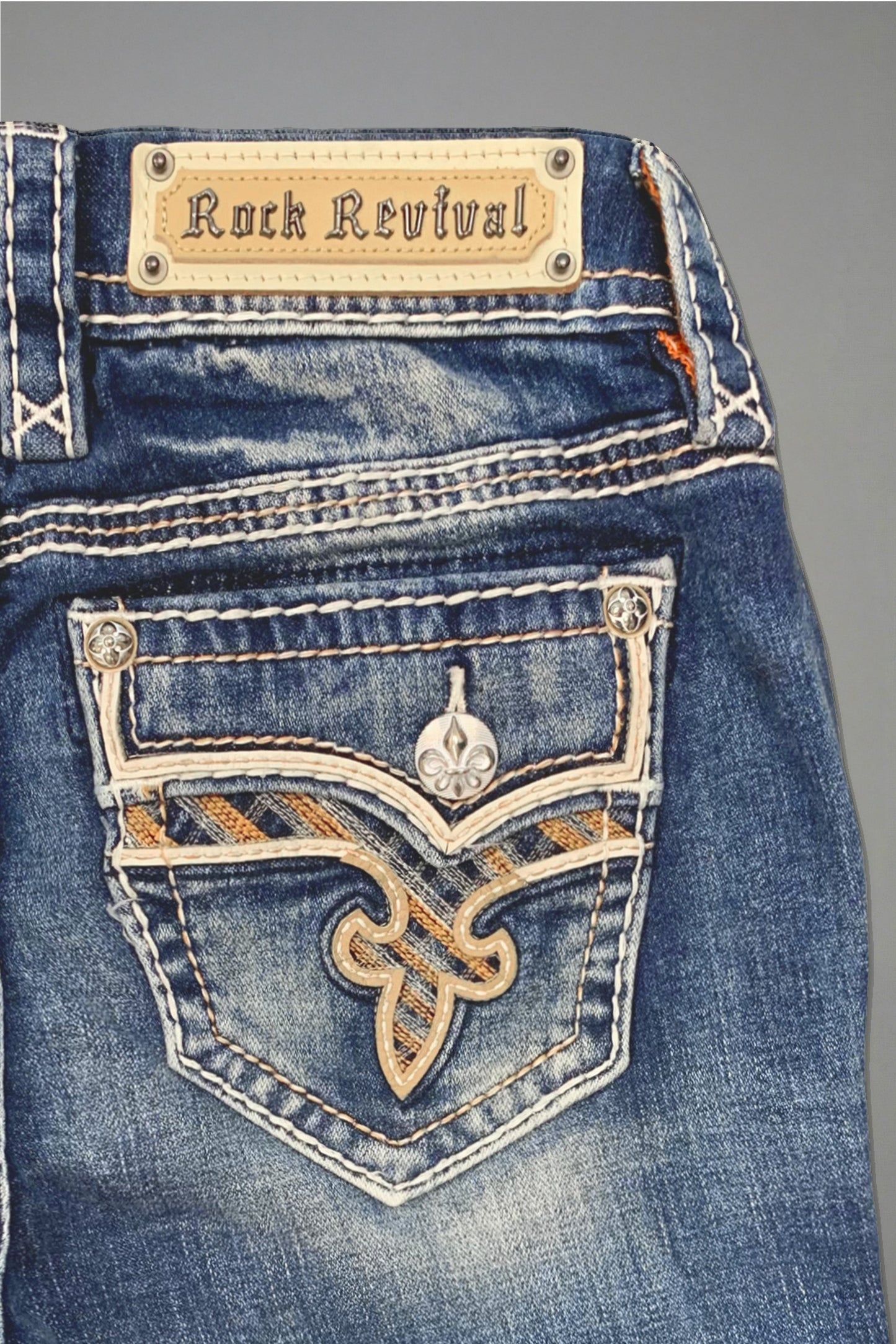 Colleen Skinny Jeans in Medium Blue with Patchwork