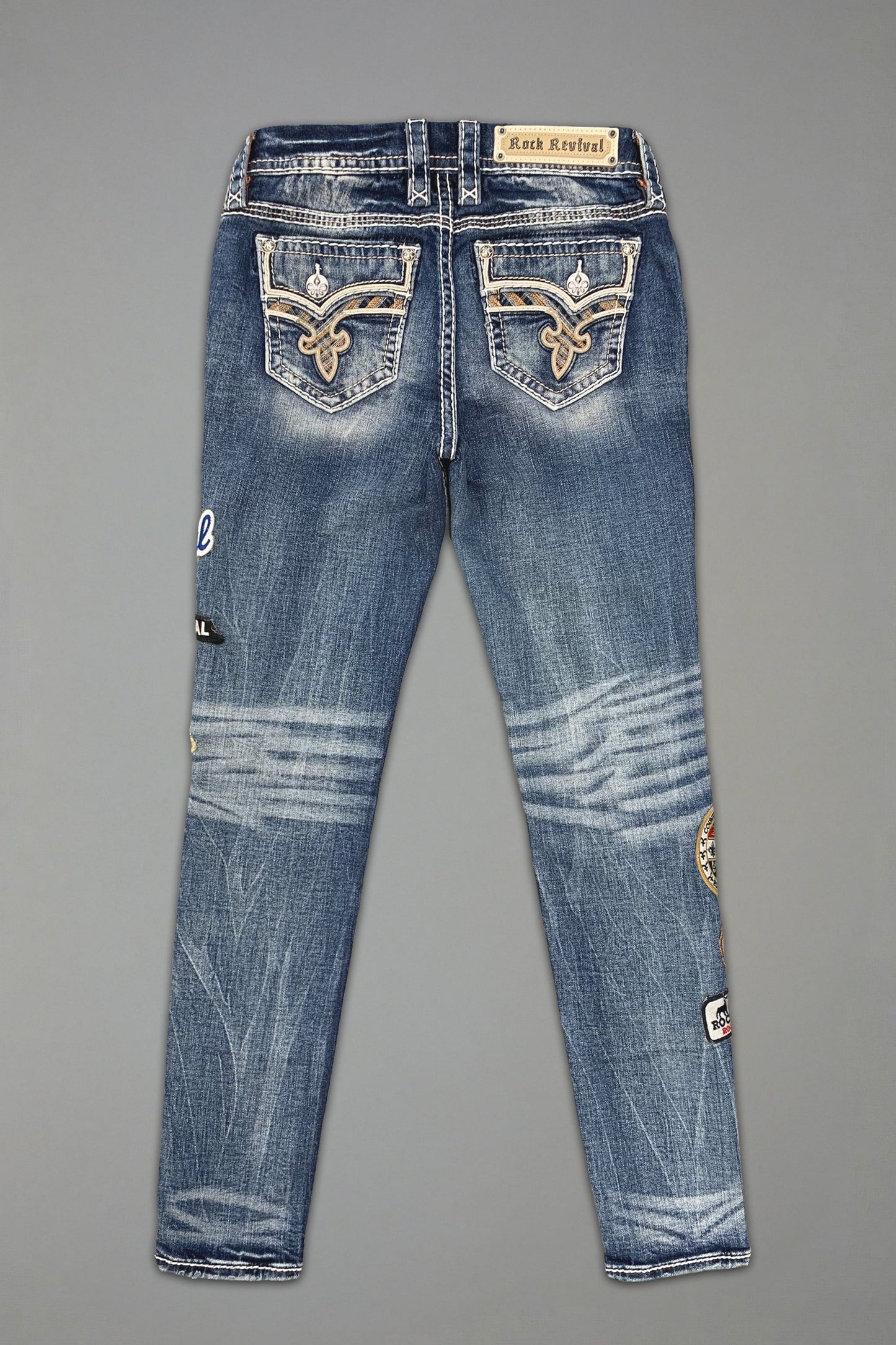 Colleen Skinny Jeans in Medium Blue with Patchwork