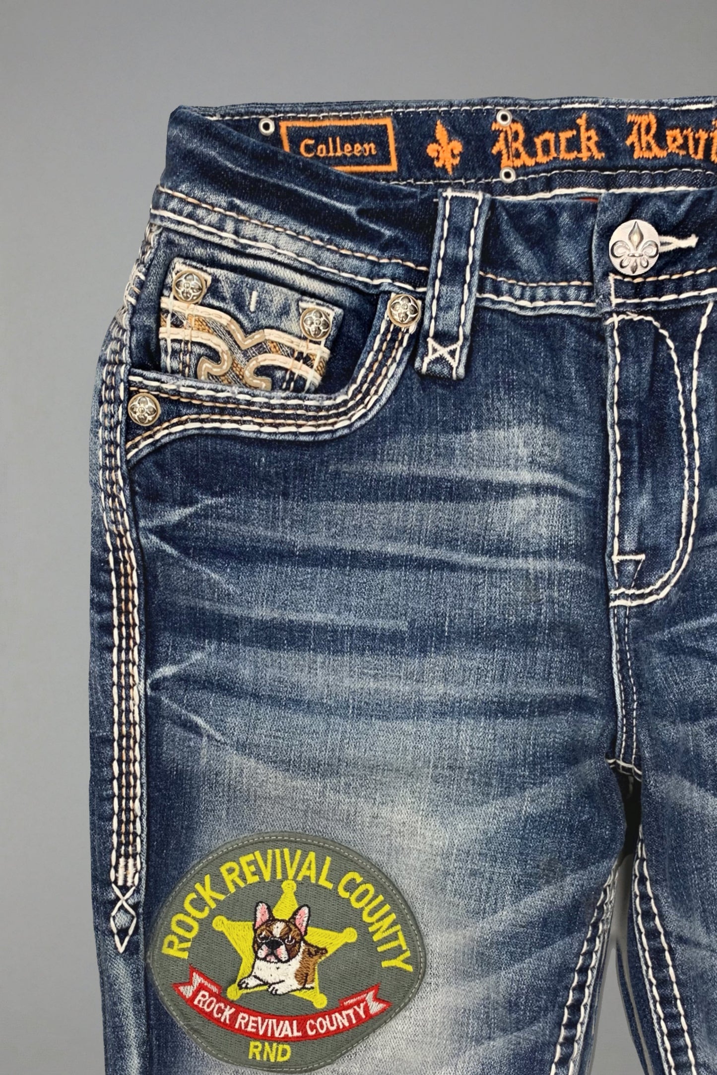 Colleen Skinny Jeans in Medium Blue with Patchwork