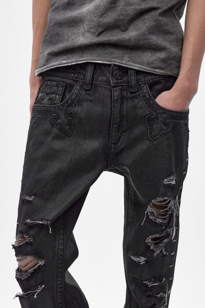 Rock Revival by Jaded London Staple Flare Jeans in Black Coating (M)