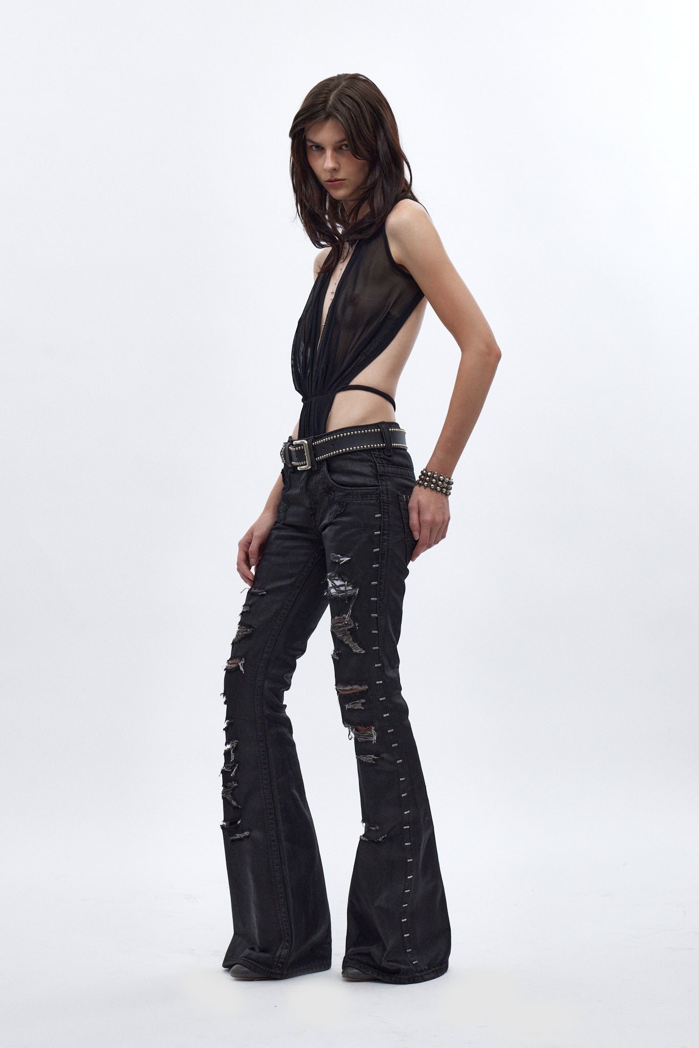 Rock Revival by Jaded London Staple Flare Jeans in Black Coating (W)