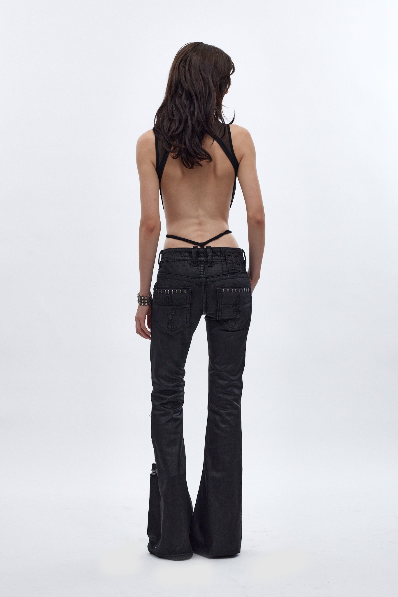 Rock Revival by Jaded London Staple Flare Jeans in Black Coating (W)