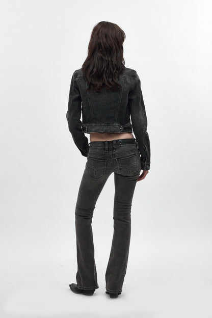 Gwen Cropped Fitted Denim Jacket in Black Washed