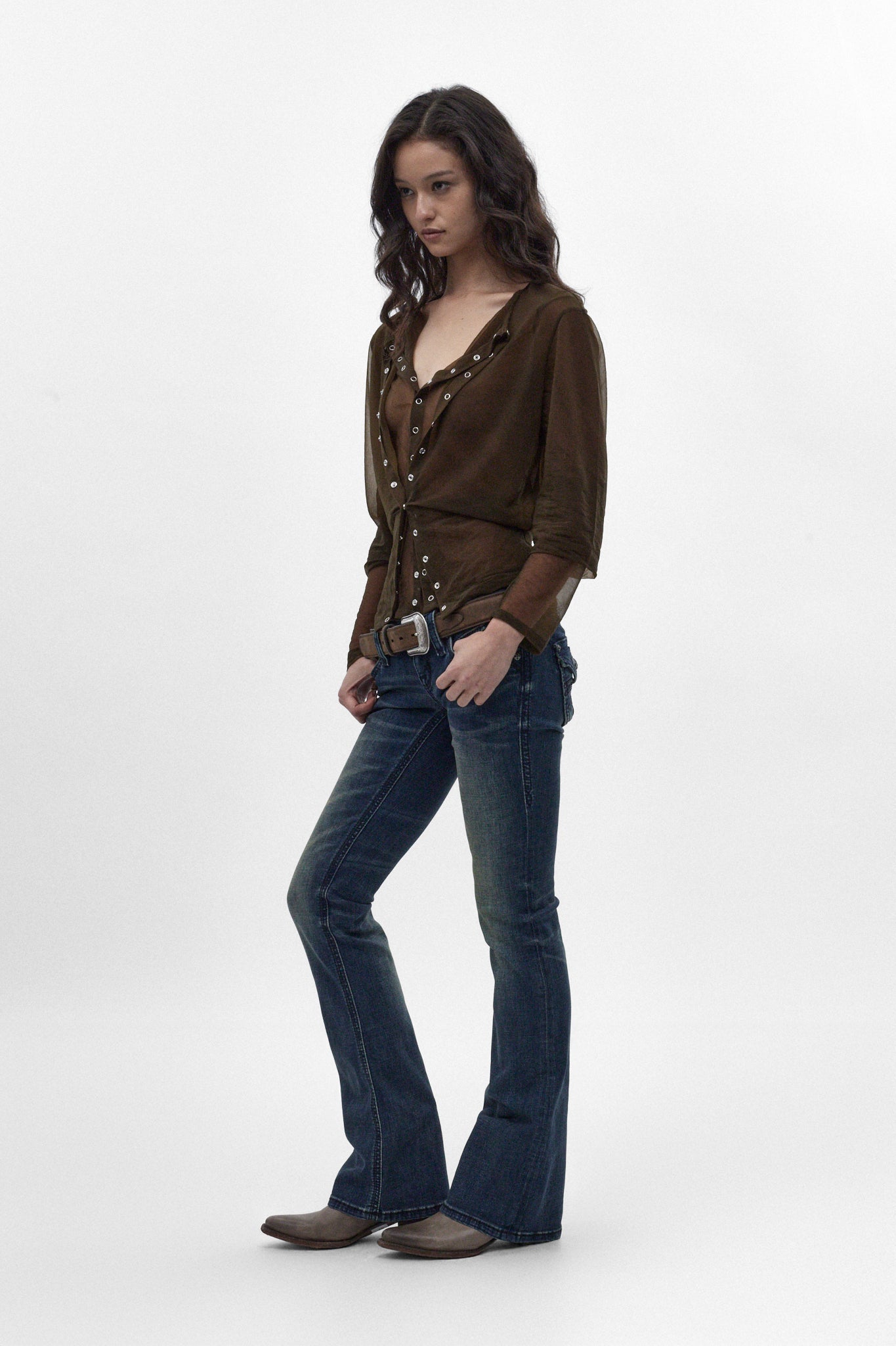 Gwen Super Low-Rise Bootcut Jeans in Dark Wash