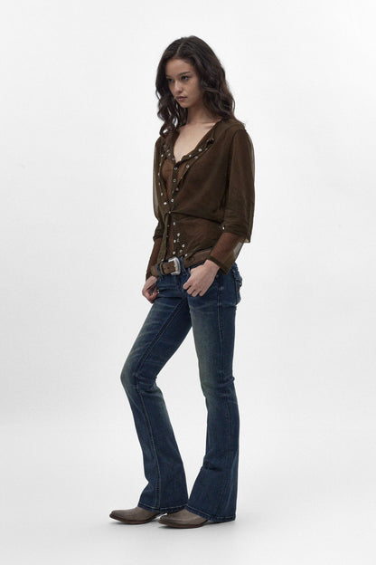 Gwen Super Low-Rise Bootcut Jeans in Dark Wash