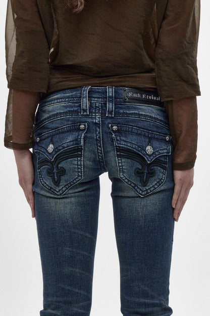 Gwen Super Low-Rise Bootcut Jeans in Dark Wash