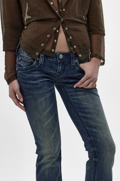 Gwen Super Low-Rise Bootcut Jeans in Dark Wash