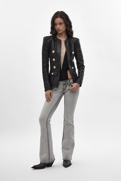 Gwen Super Low-Rise Bootcut Jeans in Gray