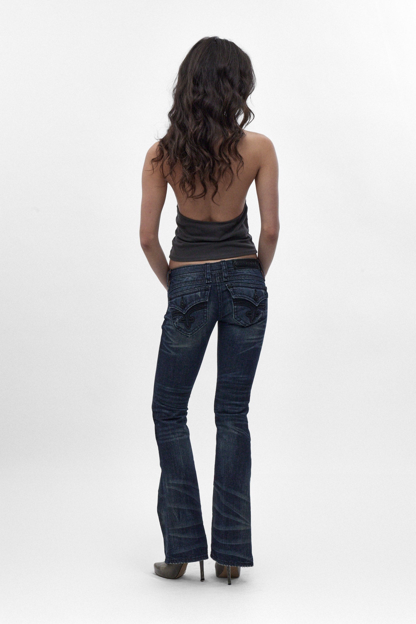 Gwen Super Low-Rise Bootcut Jeans in Dark Blue II