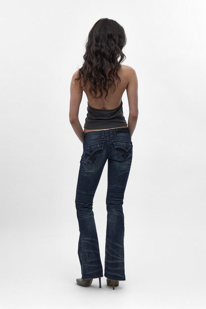 Gwen Super Low-Rise Bootcut Jeans in Dark Blue II