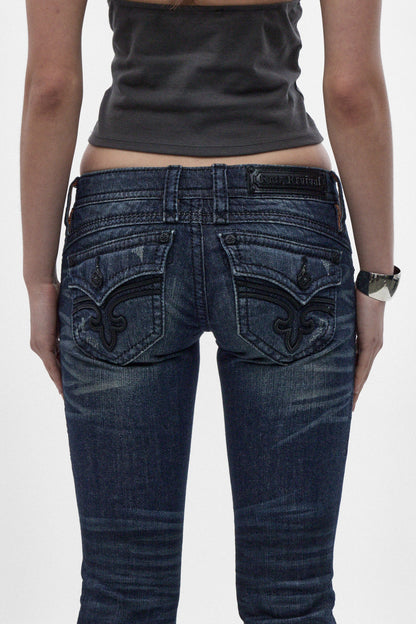 Gwen Super Low-Rise Bootcut Jeans in Dark Blue II