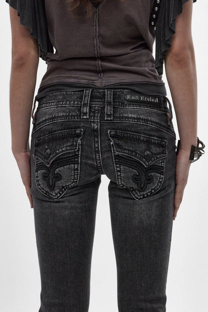 Gwen Super Low-Rise Bootcut Jeans in Faded Black