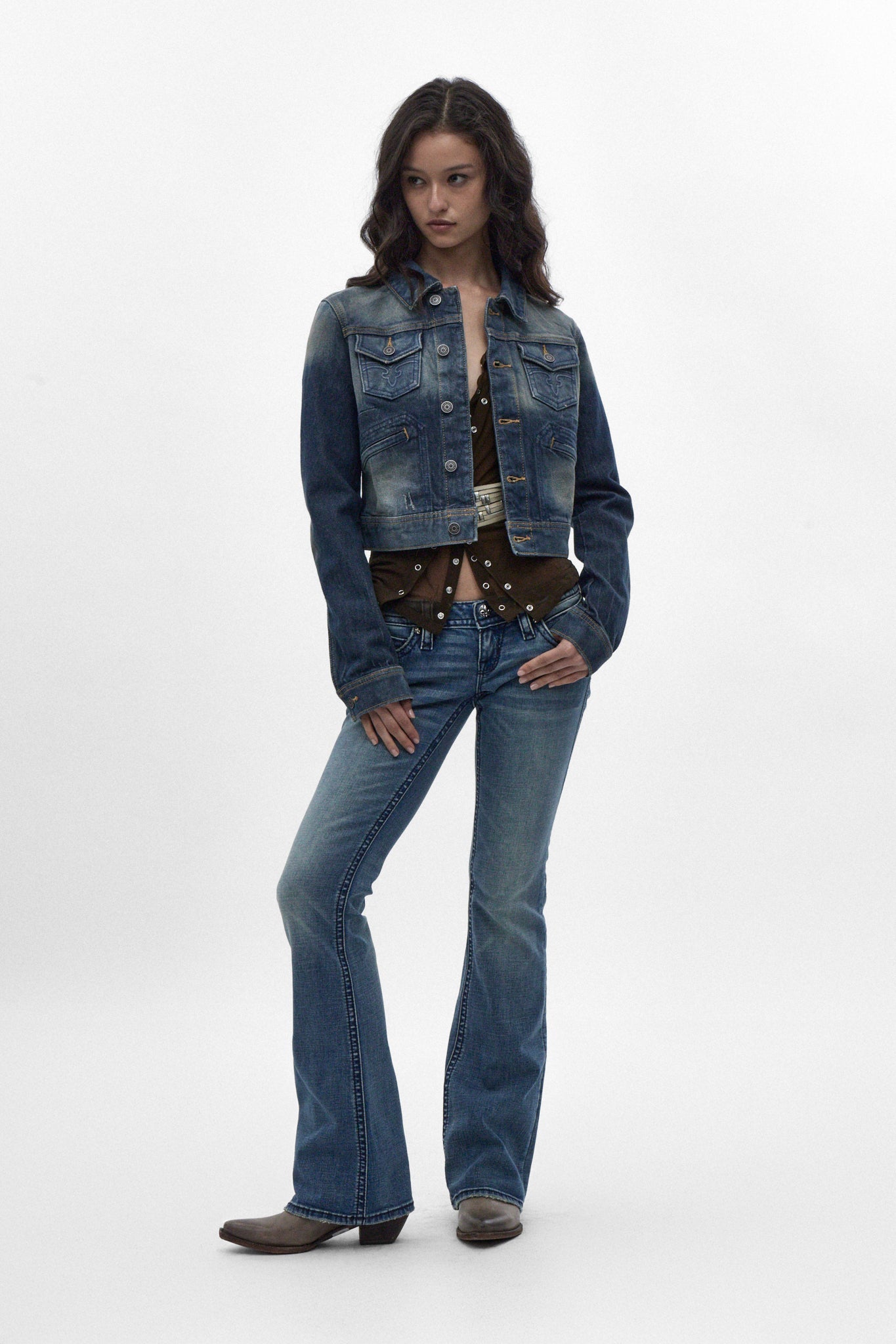 Gwen Cropped Fitted Denim Jacket in Desert Sand