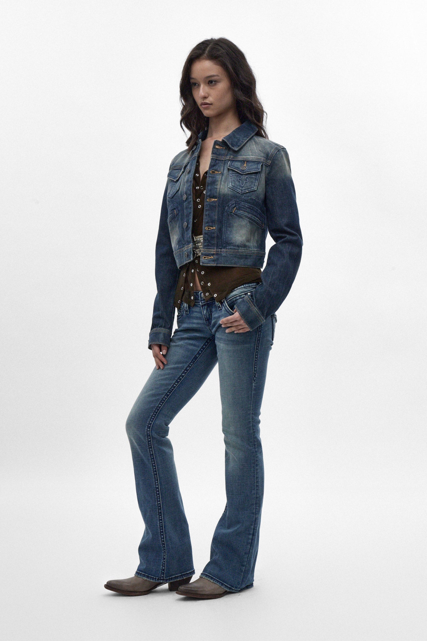 Gwen Cropped Fitted Denim Jacket in Desert Sand