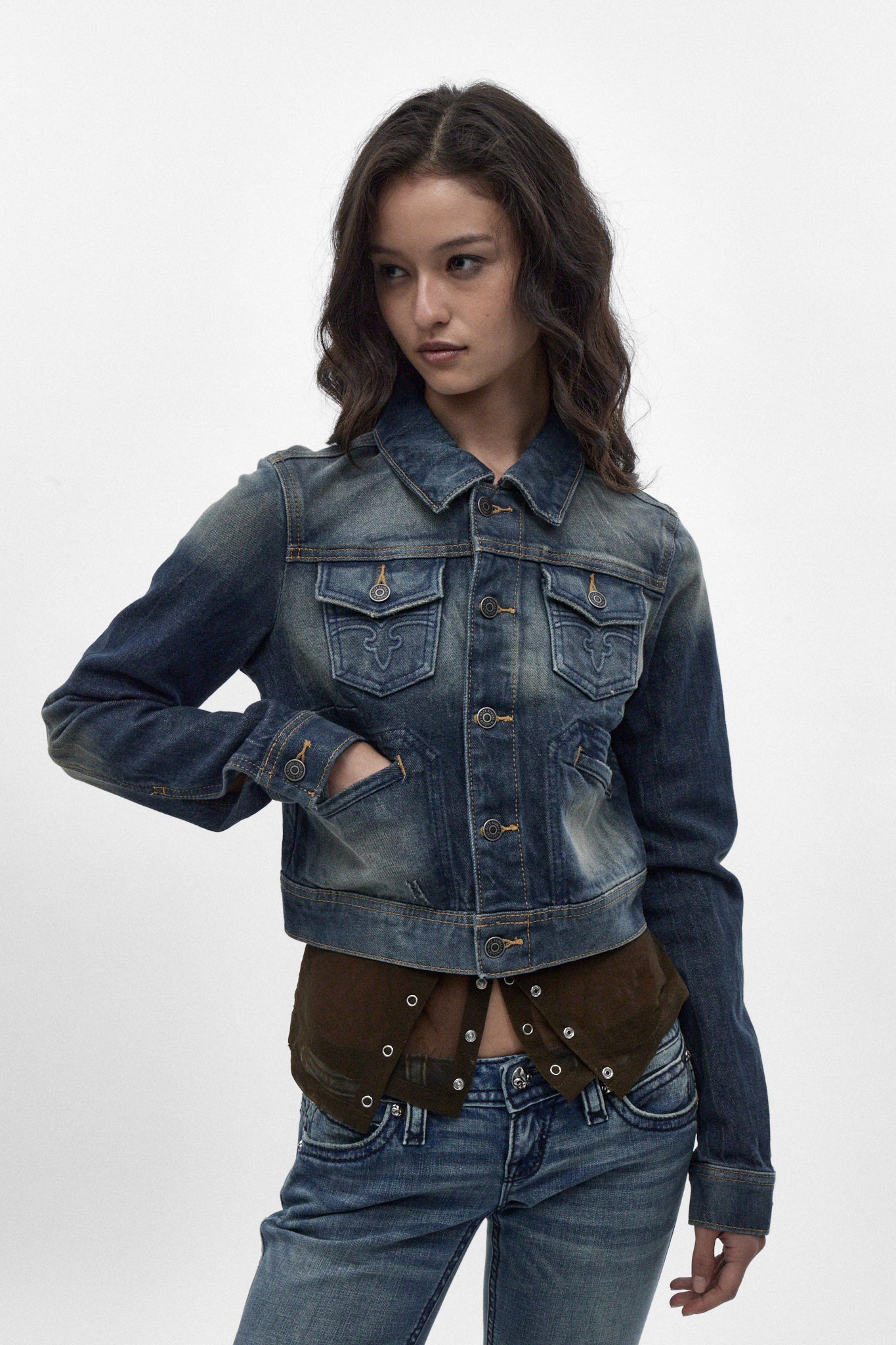 Gwen Cropped Fitted Denim Jacket in Desert Sand