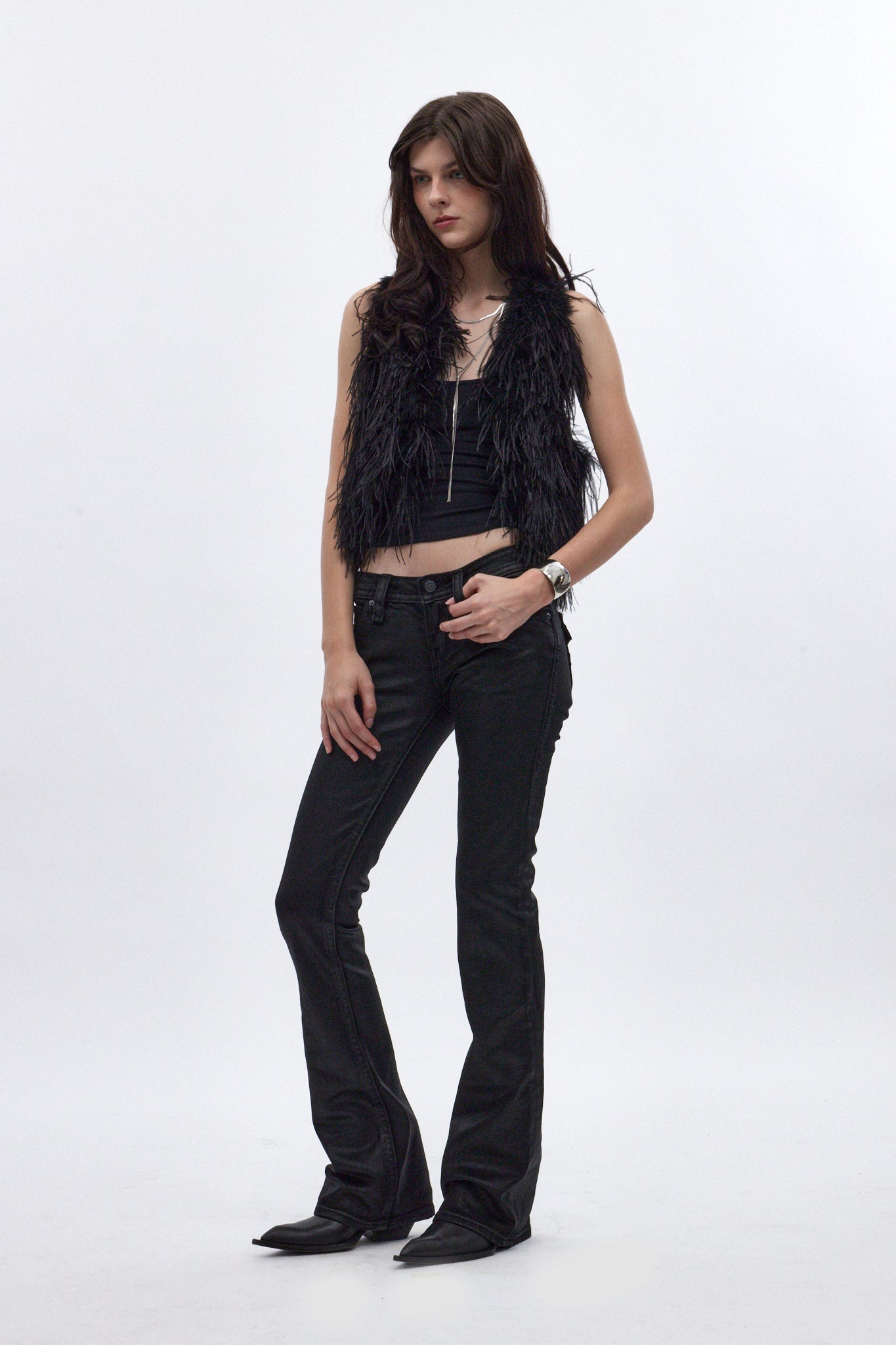 Gwen Super Low-Rise Flare Jeans in Black Coating