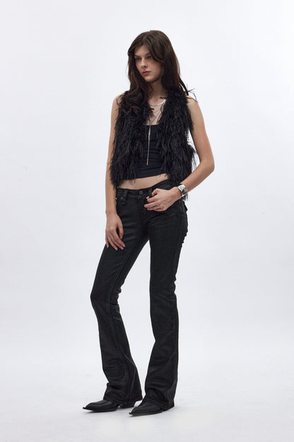 Gwen Super Low-Rise Flare Jeans in Black Coating