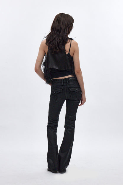 Gwen Super Low-Rise Flare Jeans in Black Coating