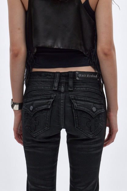 Gwen Super Low-Rise Flare Jeans in Black Coating
