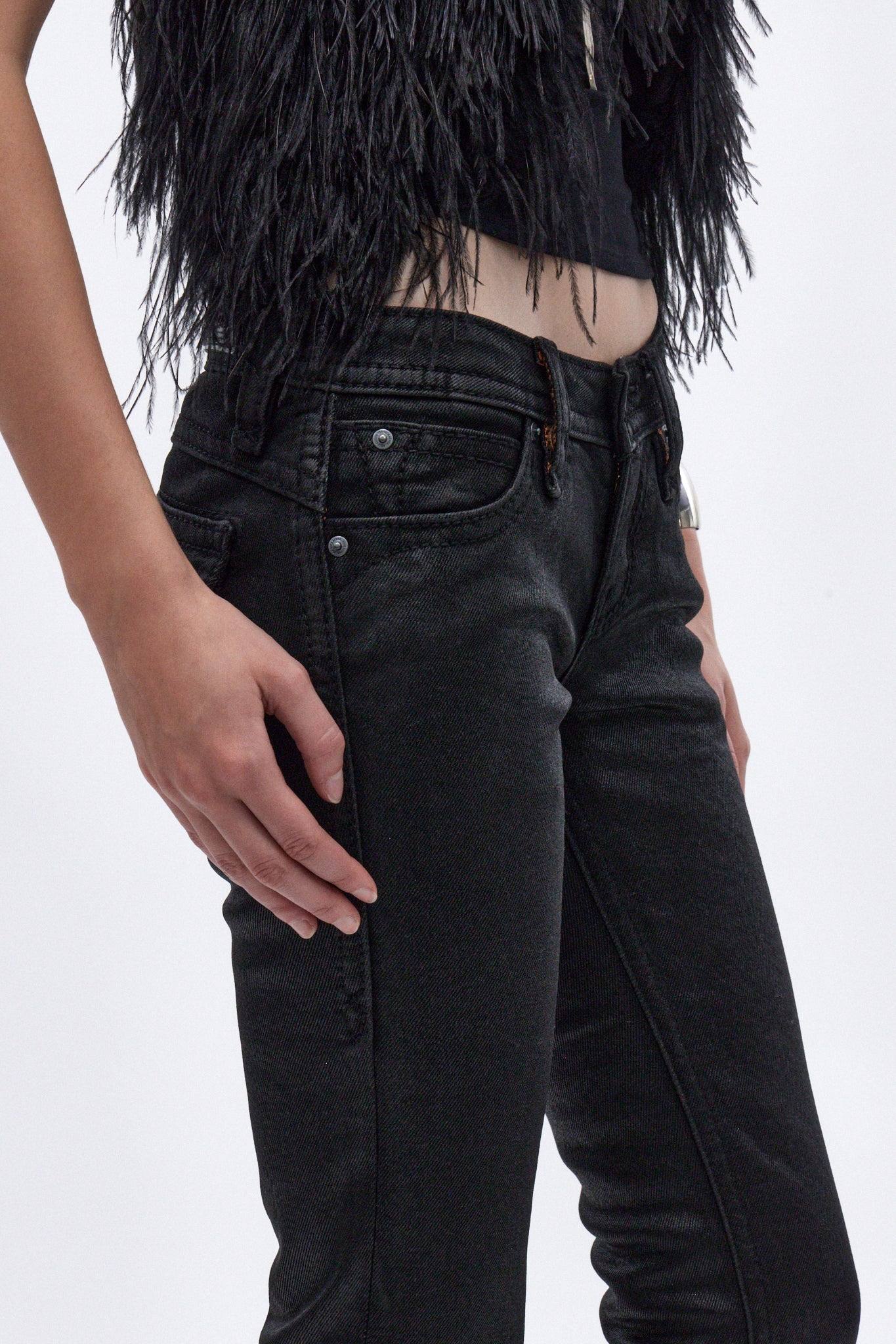 Gwen Super Low-Rise Flare Jeans in Black Coating