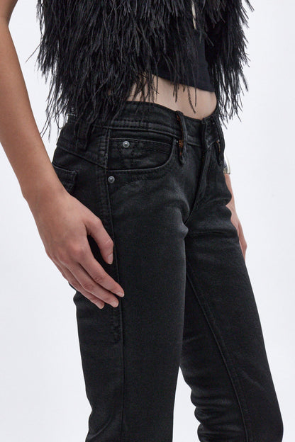 Gwen Super Low-Rise Flare Jeans in Black Coating