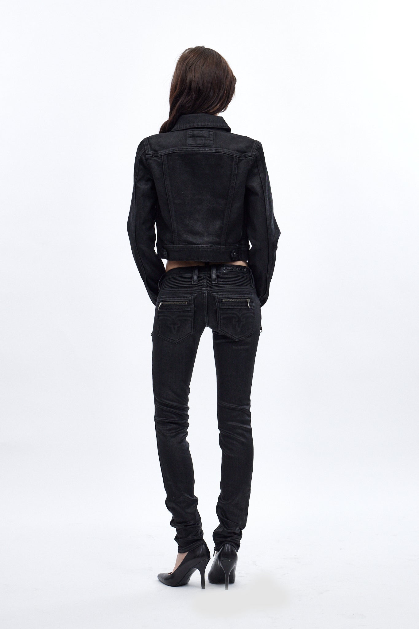 Gwen Cropped Fitted Denim Jacket in Black Coating
