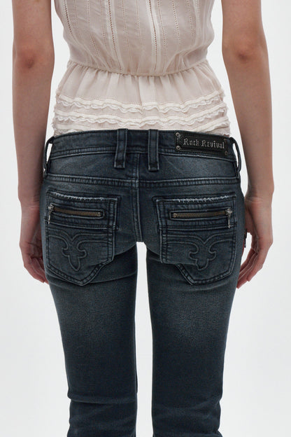 Heather Super Low-Rise Rocker Bootcut Jeans in Midnight Blue